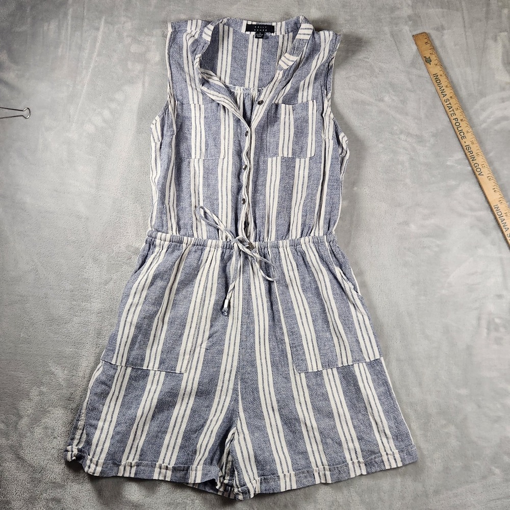 Kelly Renee Coastal Striped Linen Romper S Utility Sleeveless Jumpsuit Small
